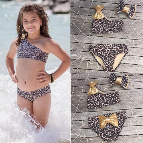 New Cute Leopard Bow-knot baby clothes 3pcs set Summer Kids Baby Girl Bikini Set Swimwear Bathing Suit Swimsuit