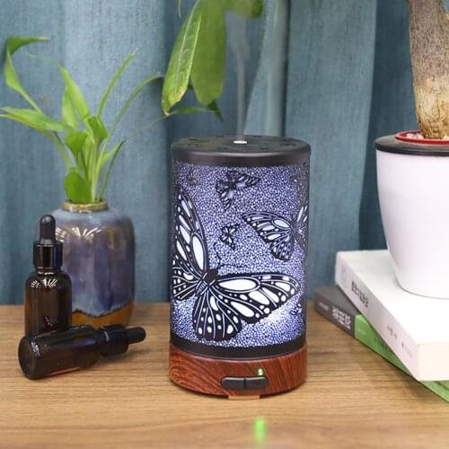 260ml Metal Aromatherapy Machines Air Humidifier Essential Oils Diffuser 7 Colors Light for Home Auto Shut Mute USB Office Spray