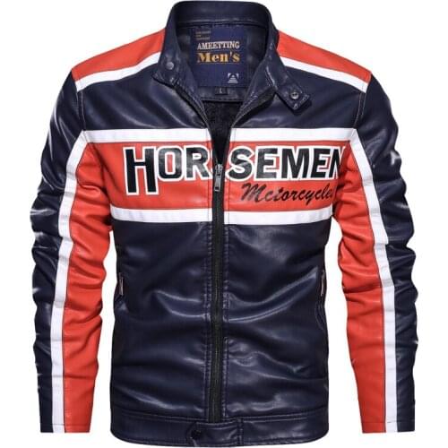 Men 2021 Motorcycle Pu Jacket For Mens Embroidered Winter Aviator Jacket Fashion Casual Leather In Winter Velvet Coat