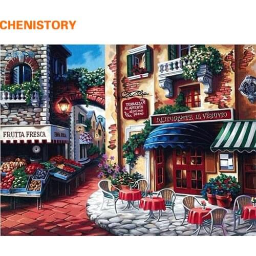 CHENISTORY Coffee Shop Town DIY Oil Painting By Numbers Modern Painting On Canvas Home Adornment For Kits Coloring Paintng Gift