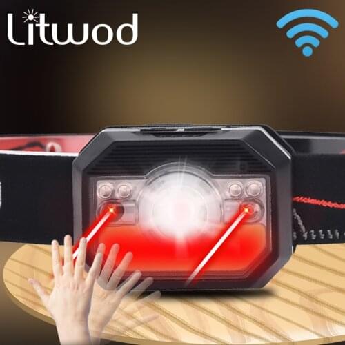 IR Sensor Headlamp XP-G Q5 Head Flashlight Lamp Headlight Led Built in Usb Rechargeable Battery Red COB Mosquito Repellent