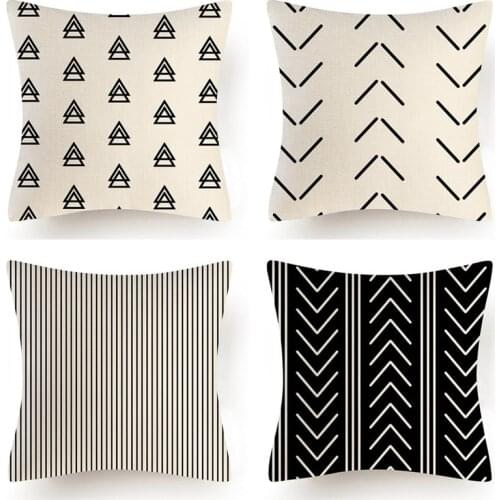4 PCS Cushion Cover Decorative Flax Print Throw Pillow Cover 45X45 Home Decor Square Living Room Pillowcase