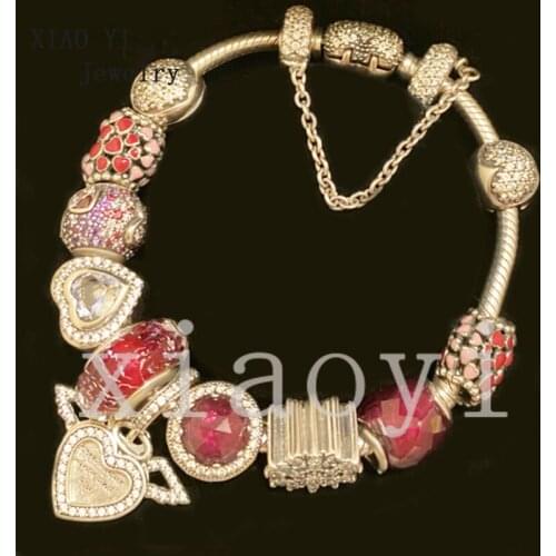 XIAOYI 2020 New 100% S925 Yellow heart wing flower hollow heart dense zircon popular ladies bracelet valentine gift female