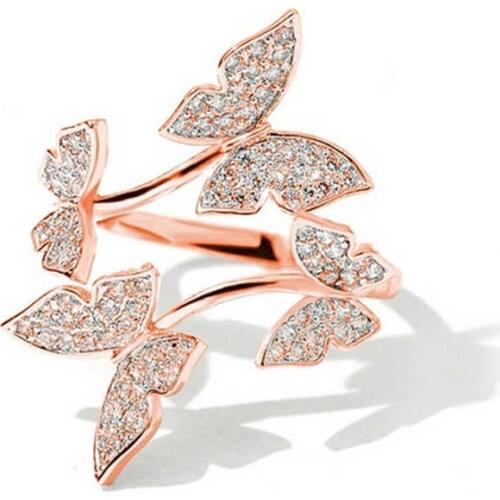 Fashionable new white butterfly womens ring silver color rose gold color ring adjustable size suitable for womens gifts