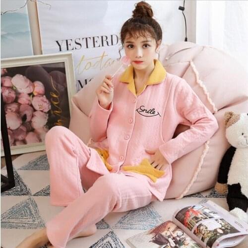 New pregnant women pajamas suit breastfeeding maternal pregnant women large size cardigan lapel home service sleepwear suit