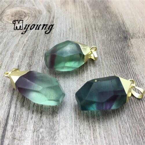 Faceted Teardrop Shape Fluorite Pendant Charm,Green Crystal Quartz Druzy Necklace Making Charms with Gold Color Cap MY2079