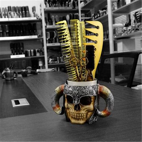 Salon Hairstylist Specialized Used Ox Horn Skull Hairdressing Scissors Comb Holder Storage Decoration Item E190
