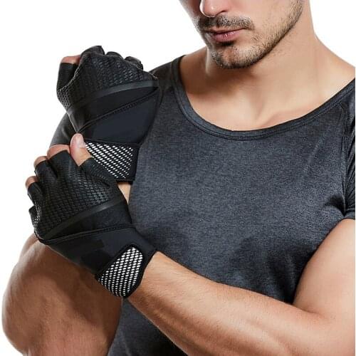 Men Fitness Heavyweight Training Gloves Bodybuilding Half Finger Gloves Non-Slip Extended Wrist Support Weightlifting Sports