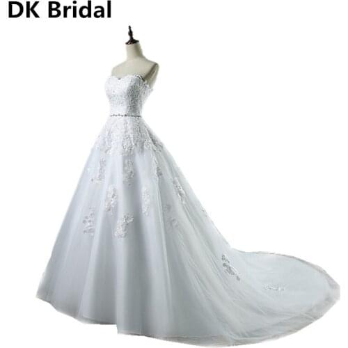 Sexy Sweetheart Wedding Dresses White Ivory Floor Length Applique Lace Up Sleeveless A Line Bridal Dress Vestido De Noiva