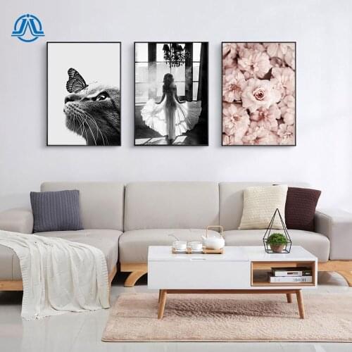 Scandinavian Botanical Poster Quotes Nordic Style Pink Flower Wall Art Canvas Print Painting Sexy Lady Decoration Picture