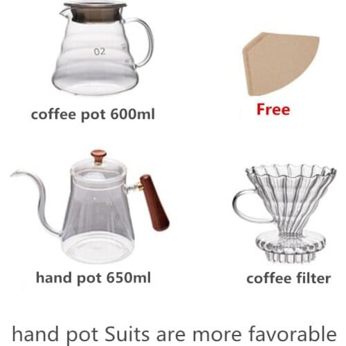 Coffee filter V60 server glass coffee pot 600ml espresso maker percolator kettle v60 gooseneck glass carafe reusable filters