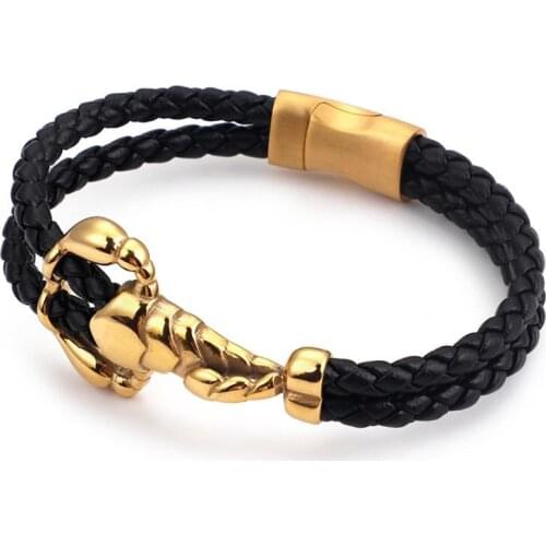 Vintage Hand-made Woven Bangle Scorpion Stainless Steel Leather Bracelet