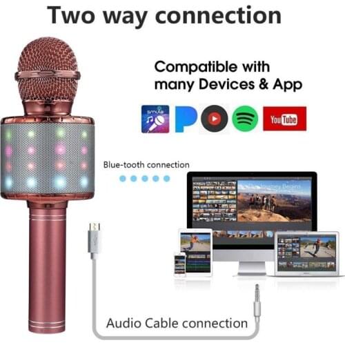 WS858L Glowing Bluetooth Wireless Microphone Home Karaoke Microphones Speaker Handheld Music Player Singing Recorder KTV