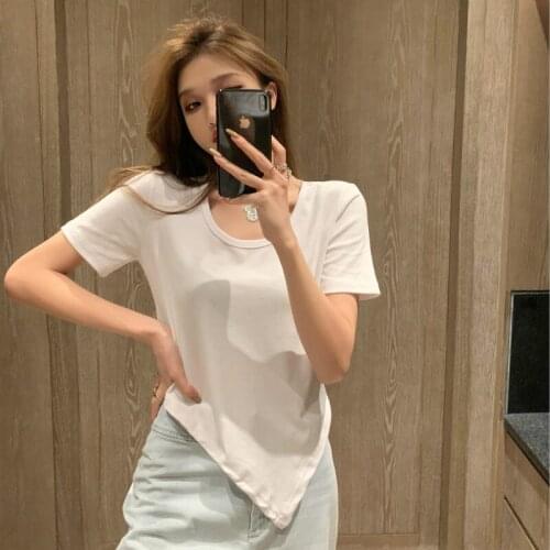 Summer irregular Women T-shirt Short Sleeve Female Split fork Loose Sexy Tshirt Tops 2021 woman tshirts
