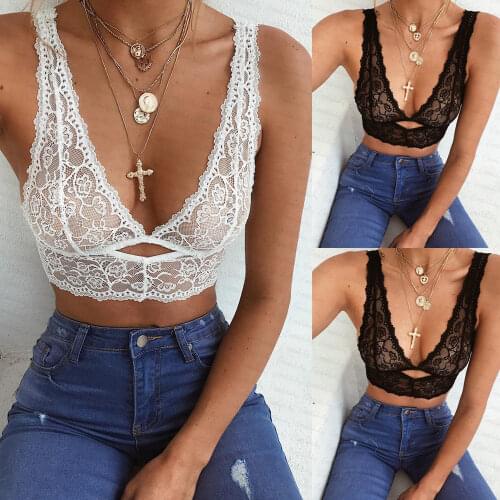Sexy Women Deep V Floral Lace Bralette Crop Top Unpadded e Bra Sheer Mesh Bra