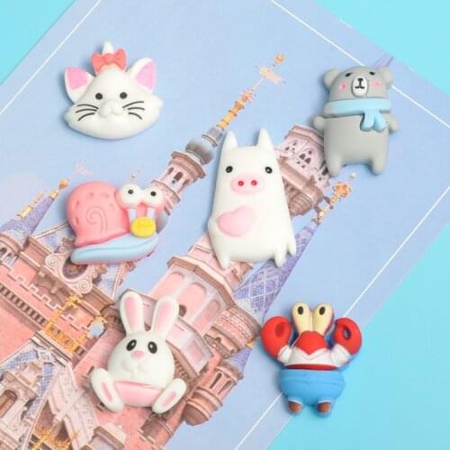 10Pcs Cartoon Animals Flat back Resin Cabochon Kawaii Cat Rabbit Bear Scrapbooking Craft Phone Decoration DIY Hair Accessories