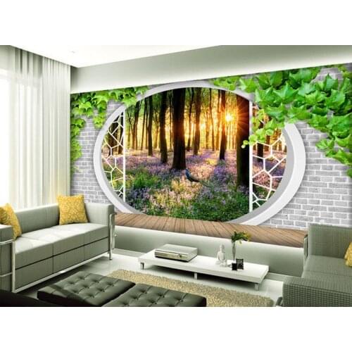 3d nature wallpapers 3D green space to expand the green forest TV backdrop white wallpaper Home Decoration