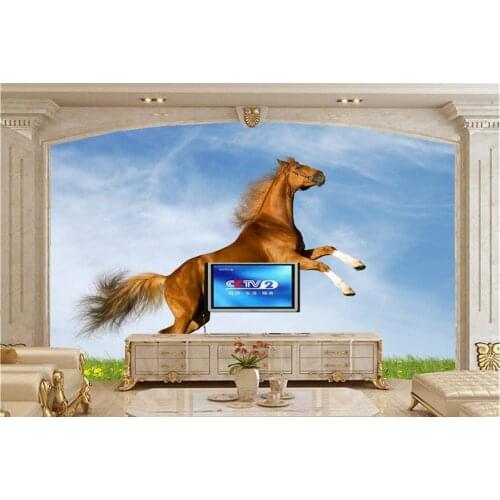 3d custom wallpaper,Jumping brown horse on the grass mural,dining room sofa TV wall bedroom photo 3d wallpaper papel de parede
