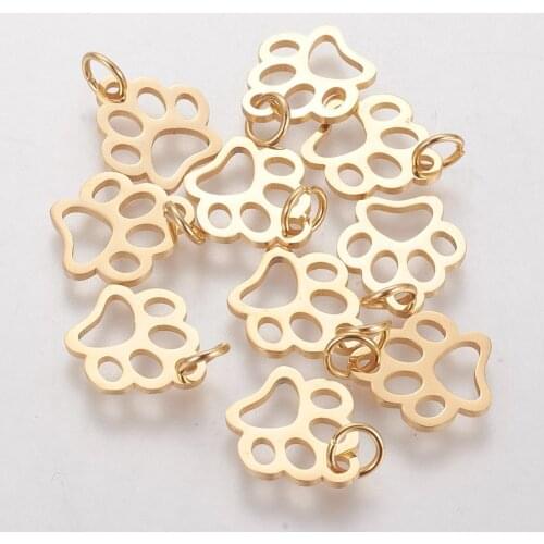 50pcs 304 Stainless Steel Dog Paw Prints Pendants For Bracelet Necklace jewelry making Accessories,13x12x1mm, Hole: 4mm