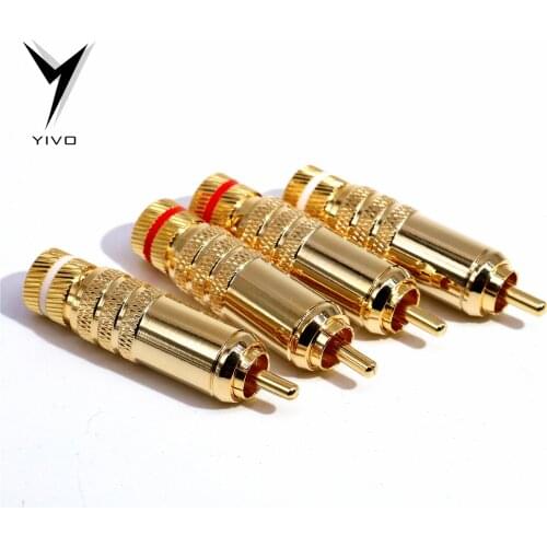 8pcs YIVO Hi-end High Quality Hifi DIY 9mm Gold plated Brass 62% copper Male RCA Plug Auido Connector Jack Plugs Audio terminal