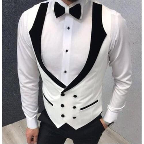 White Double Breasted Fashion Wedding Vests Mens Waistcoat Slim Fit Groom Vests Business Suit Vest Mens Vest Formal Party Vest