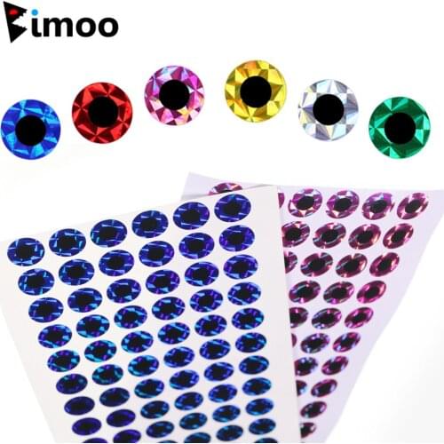 Bimoo 100pcs 3mm -12mm Artificial Fish Eyes Sticker 2D Flat Fishing Lure Eyes for Fishing Flies Metal Jigs Lure Decorating