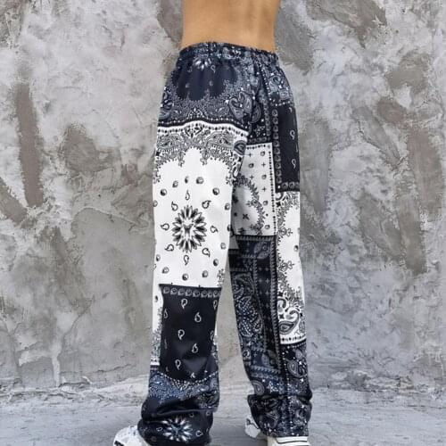2021 Hip Hop Men Drawstring Loose Wide Leg Printed Sports Pants Sweatpants Retro StreetStyle Fashion Straight Pants Joggers Men