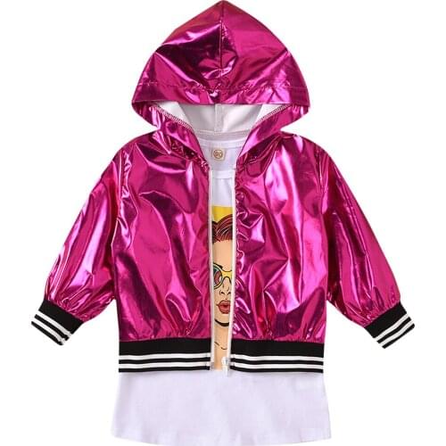 18M-8Y Fashion Toddler Kid Girls Clothes Set Laser Long Sleeve Jackets Coats + Cartoon Dress Cool Children Costumes