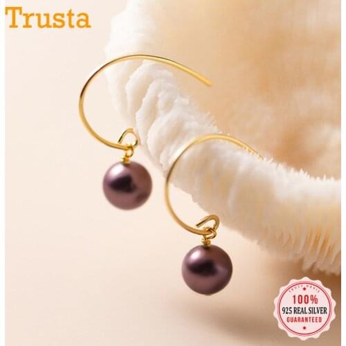 ElfoPlataSi Minimalist Real 925 Sterling Silver Fashion Synthetic Pearl Purple Dangle Earring For Women Fine Jewelry Gift DD995