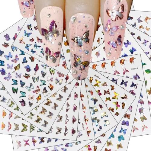 3D Holographic Butterfly Nail Stickers Back Glue Colorful Decals Slider Sticker DIY Decorations Manicure Nails Art Tool Ornament