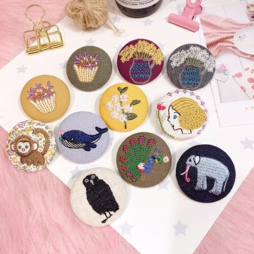 Korea Handmade Fabric Embroidery Animal Flower Round Badge Brooches Pins Fashion Jewelry For Girls Woman Accessories-SWE
