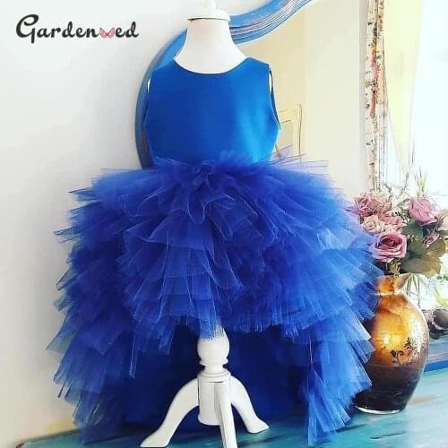 Royal Blue Girl Princess Dress Layers Tiered Tulle A line Flower Girl Dress Birthday Dress платья для девочек 2021 Baby Girl