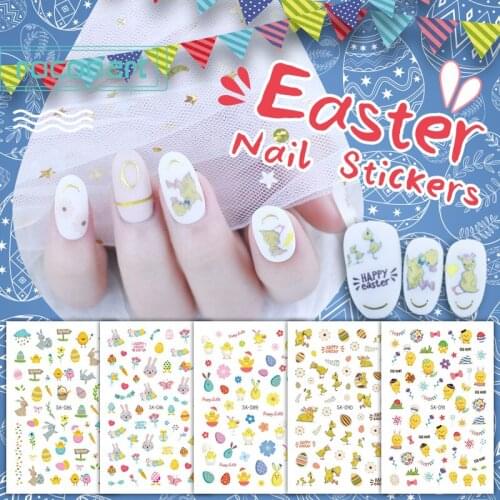 Happy Easter Day Beauty Finger Nail Colorful Cartoon Rabbit Egg Nail Art Decal Design For Children Girls Polish Manicure