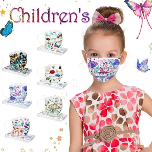 50pc Children Mask Disposable 3ply Earhook Butterfly Print Multicolor Facemask Kids Halloween Cosplay Mascarillas Outdoor Masks