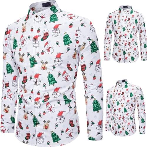 Men Long Sleeve Shirt Men Long Sleeve Shirt Christmas Shirt Banquet Holiday Printed Tops Fashion Cartoon