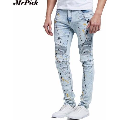 2016 Men Jeans Design Fashion Biker Runway Hiphop Slim Jeans For Men Cotton Good Quality Motorcycle Jeans Blue Black Y2051