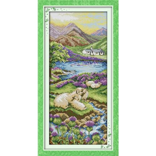 Highland landscape cross stitch kit lanscape garden 14ct 11ct count printed canvas stitching embroidery DIY handmade needlework