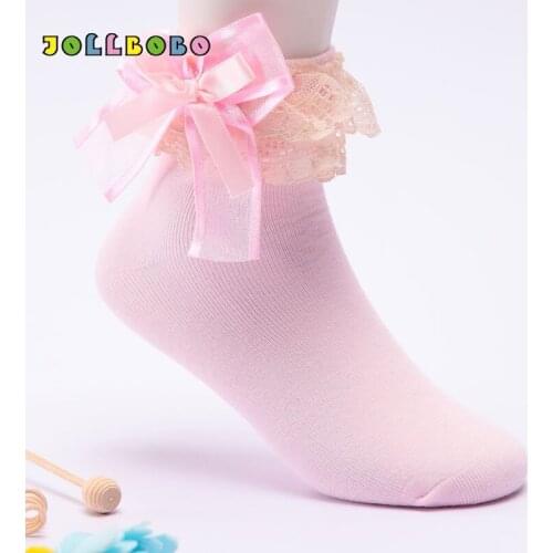 Spring Autumn Big Bow Retro Lace Socks for Kid Girls White Pink Princess Ankle Short Sock Children Soft Cotton Designer Socks