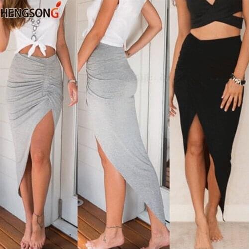 2021 New Sexy Irregular Skirts Women Summer Charm Split Long Skirt Slim Party Bodycon Skirt gray black