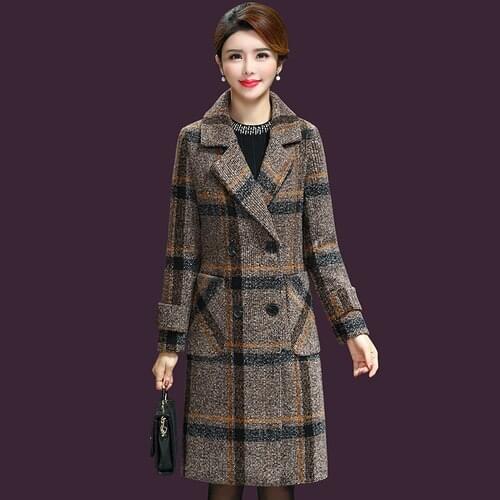 New Style Female Double-breasted Woolen Coat Geometric Office Lady Fashion Middle Age Winter Fashion Korean 5xl Women