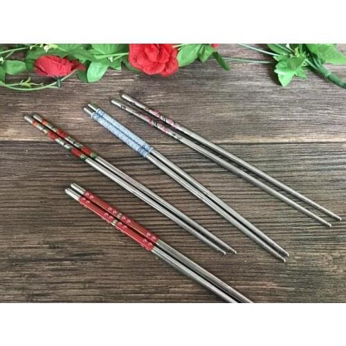 New 1 Pair Stainless Steel Chopsticks Length White Flower Patters Food Sticks Portable Reusable Chopsticks 23 cm palillos chinos