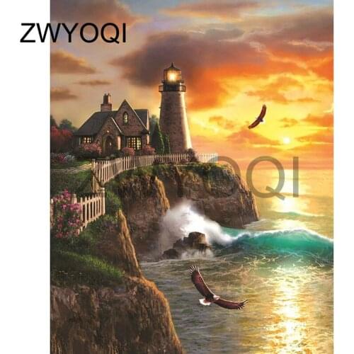 Full Round Diamond mosaic lighthouse sea Full Square Diamond embroidery lighthouse Seagull DIY 3D Diamond painting Cross stitch