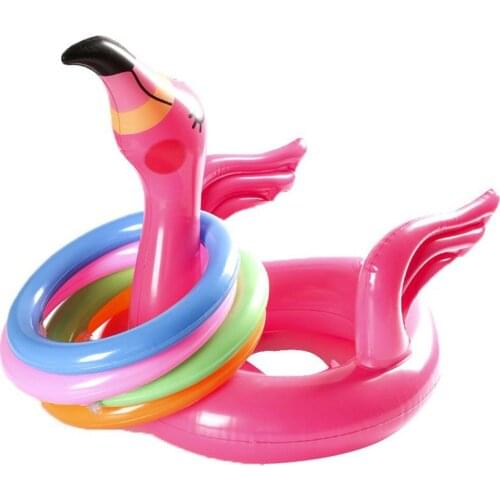 Portable Inflatable Flamingo Head Hat With 4Pcs Toss Rings Water Game For Family Party Pink PVC Material Pools & Fun Toys