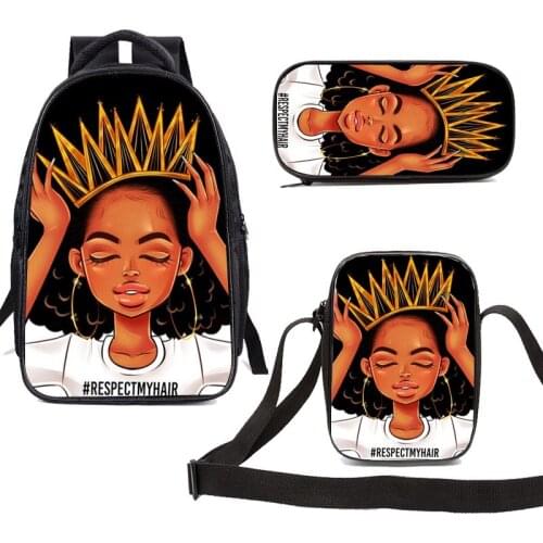 Afro Girls Prints Backpack Crossbody Shoulder Bag Pencil Case for Lady Back to School Bookbag Women Travelling Backpack Daypack