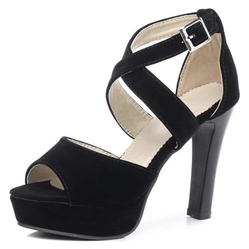 Big Size 11 12 13 14 high heels sandals women shoes woman summer ladies Crossed buckle bag and office thick-heeled fish mouth