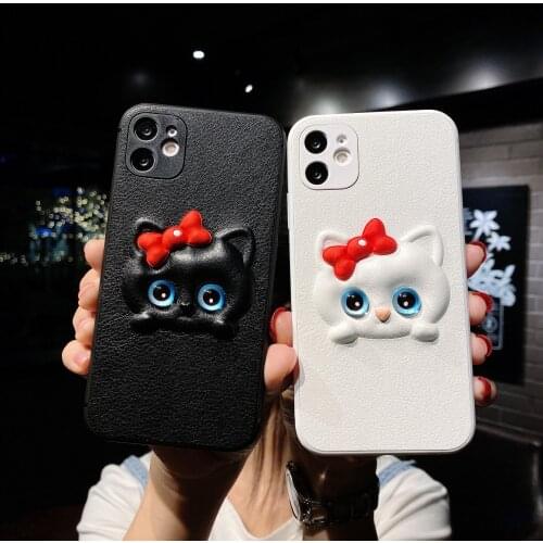 Luxury 3D Cute Bowknot Cartoon Cat Phone Case For iPhone 11 12 Pro Max XS Max X XR 8 7 Plus 12 Mini SE 2020 Silicone Cover Case