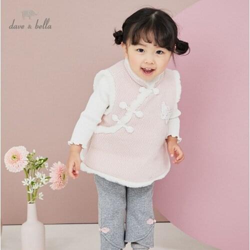 DBJ15729 dave bella winter kids girls Chinese style cartoon appliques padded coat children fashion sleeveless vest
