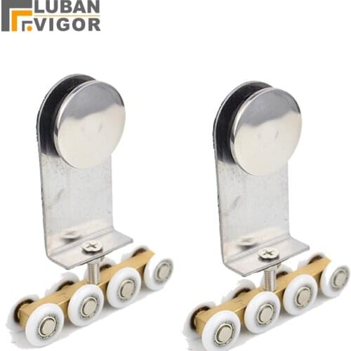 Glass doors,Stainless steel hanging rails wheels/pulley,glass clamps,8wheels,Track wheel, glass door fittings 2 sets/packag