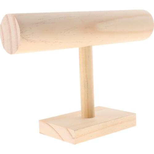 Natural Wooden T-Bar Jewelry Organizer Rack for Bracelet Necklace Stand Holder Display