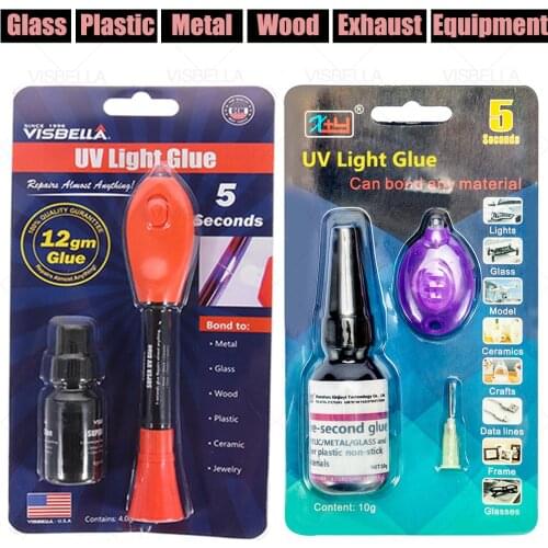 VISBELLA 5 Second Quick Fix Liquid Glue Pen UV Light Repair Super Powered Plastic Welding and 60ml Sew Glue Liquid Bonding Caulk